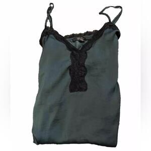 FOREVER 21 WOMENS DRESS‎ CAMI NIGHTIE TANK EMERALD GREEN BLACK LACE SIZE M SILKY